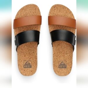 Reef Women Tan and Black Slide Sandals
